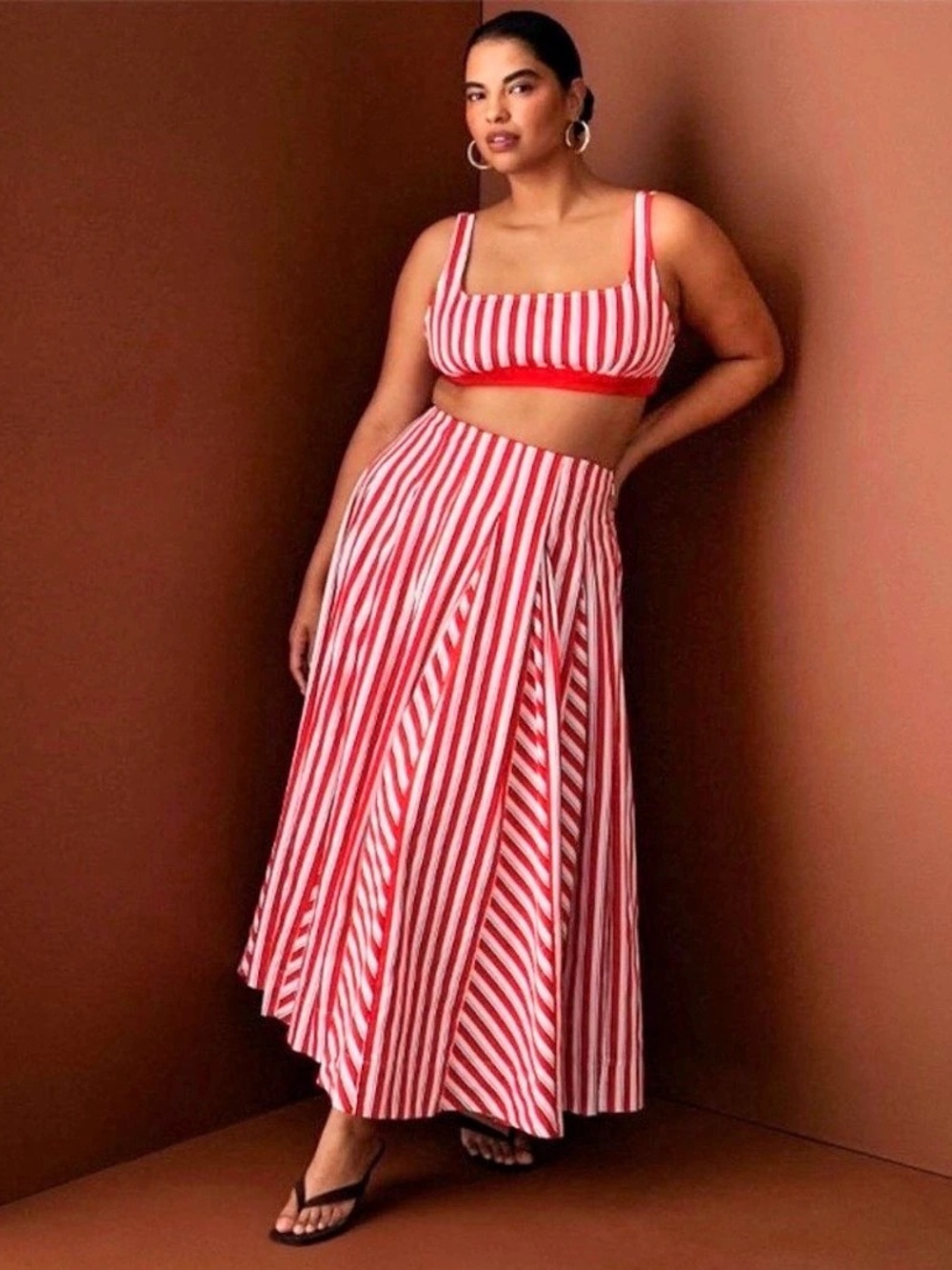 NWT Rosie Assoulin Red Stripe Poplin High-waist Pleated Midi Skirt Sizes 10 & 16